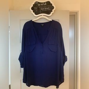 Torrid Navy Blue Harper Georgette 3/4 sleeve blouse